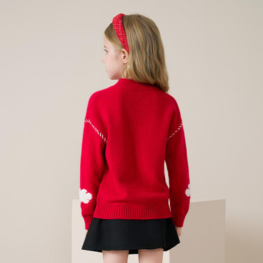 mettekids儿童100%羊绒衫2025秋冬新款女童红色套头针织云朵毛衣 商品图3
