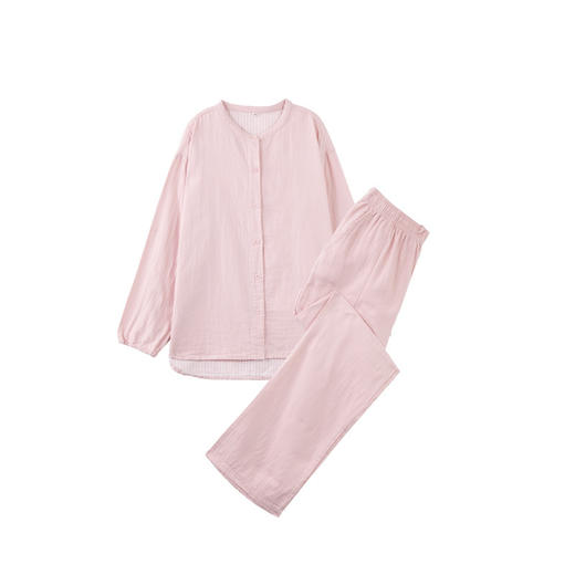 【国潮纯色双层纱家居服】国潮纯棉家居服双层纱布情侣睡衣女男士套装睡衣情侣 商品图3