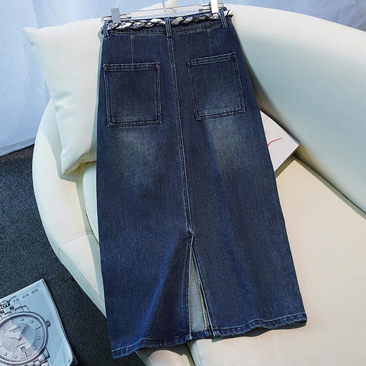 百媚生 飘带复古半身牛仔裙女高腰包臀裙5216 商品图1