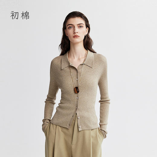 初棉含羊毛polo领针织开衫366605038 商品图0