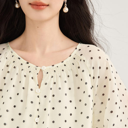 【09/17新品】熙世界法式七分袖波点雪纺衫女2025秋季新款优雅气质圆领衬衫上衣 商品图4