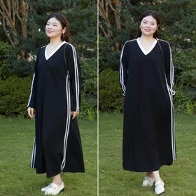 【撞色连衣裙】秋季最舒适的长袖连衣裙~穿得舒适又得体，轻松驾驭日常场合，面料透气、亲肤、排汗，有弹力，行动不拘束，空气层面料，成分：50%聚酯纤维，46.4%粘纤，3.6%氨纶；拼接：100%聚酯纤维