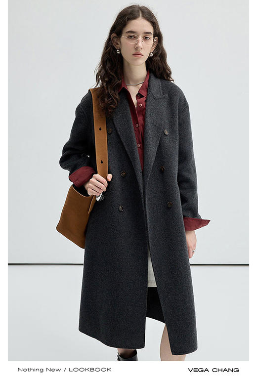 【YW】无忧购 经典气质双面羊绒大衣女秋冬长款双排扣羊毛呢外套2506（截单后3-5天发货） 商品图5