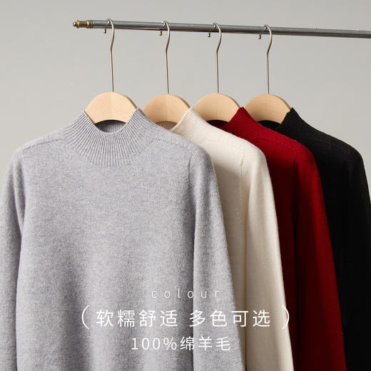 【100绵羊毛】罗蒙秋冬百搭时尚保暖羊毛衫半高领打底衫毛衣上衣女 商品图4