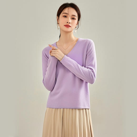 罗蒙秋冬女士V领羊毛衫套头百搭打底针织衫女宽松舒适毛衣内搭上衣女 商品图4