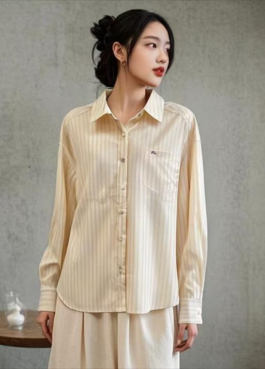 【秋新品】古泥7535条纹紫色小标刺绣清新衬衫-喜出 商品图2