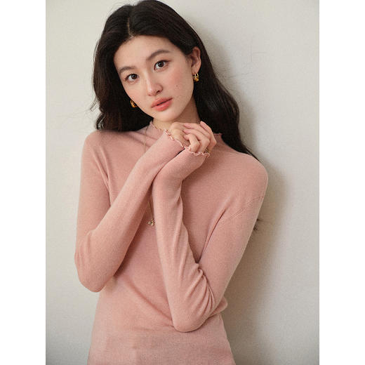 【6折秒杀】鹿向南「书中颜玉」粉色长袖针织衫女早秋新款轻薄巨好看叠穿上衣 商品图0