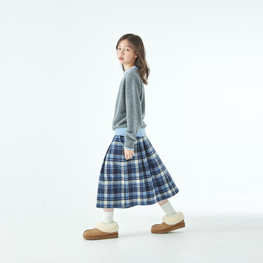 棵初2025年秋冬新款亲子中大女童学院蓝白格纹半裙清新文艺风裙子 商品图4