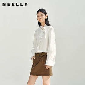 NEELLY纳俪商场同款秋季新款精致设计感飘带领衬衫女显瘦通勤上衣N25082B01086