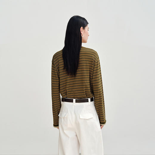 NEELLY纳俪商场同款秋新款经典复古条纹针织衫女撞色通勤长袖上衣N25082A01081 商品图1