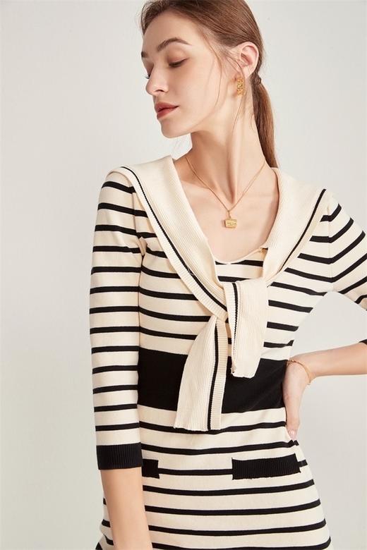 Le Malene 复古休闲海军领针织连衣裙 16969 商品图4