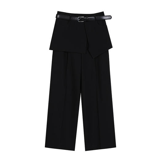 NEELLY纳俪商场同款秋季新款简约宽松阔腿裤女不规则搭片直筒长裤N25083H01130 商品图3