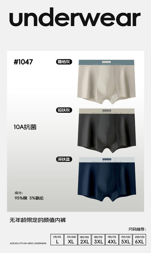 男士新疆长绒棉明筋时尚平角内裤简约全年龄可穿1040/146/1047/1049 商品图2