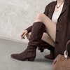 【预售7天】时尚棕色磨砂牛反皮长靴女秋冬款尖头中跟褶皱堆堆靴显瘦高筒骑士靴LD&7468 商品缩略图3