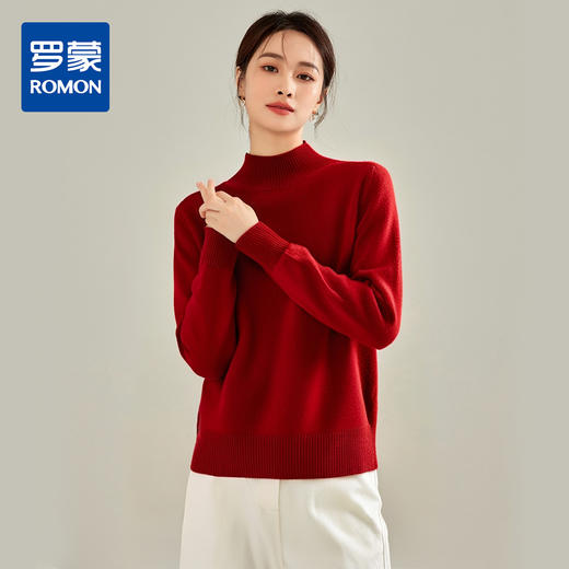 【100绵羊毛】罗蒙秋冬百搭时尚保暖羊毛衫半高领打底衫毛衣上衣女 商品图0