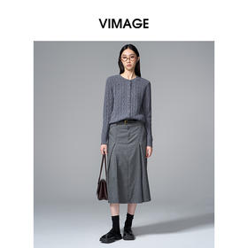 VIMAGE纬漫纪绵羊毛复古多色时尚绞花针织开衫上衣2025秋季新款V2401103
