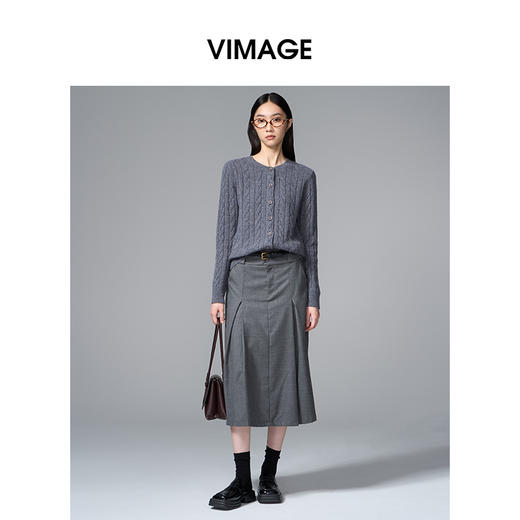 VIMAGE纬漫纪绵羊毛复古多色时尚绞花针织开衫上衣2025秋季新款V2401103 商品图0
