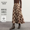 【09/17新品】熙世界复古咖色格子半身裙女2025秋装新款垂坠飘逸不规则高腰伞裙 商品缩略图0
