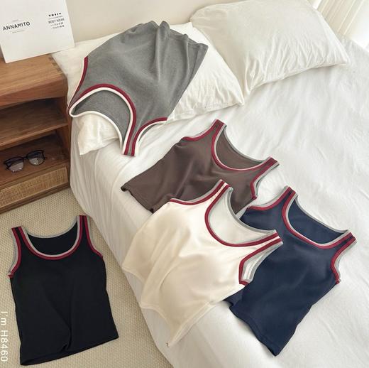 老米优品🎈3-5天！复古运动gril风《撞色拼接U领无袖弹力背心》自带一体胸垫！BX250916B 商品图4