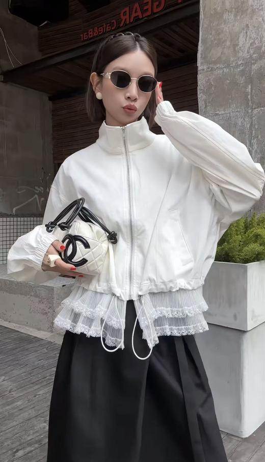 爆款推荐【秋上新】826简约法式蕾丝边休闲外套-喜出 商品图0