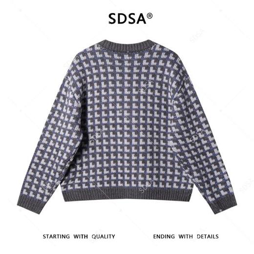 72593SDSA男士秋冬新款痞帅男装时尚撞色方块纽扣圆领针织衫百搭毛衣 商品图5