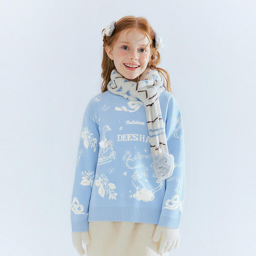 笛莎Deesha 童装女童毛衣2025冬新款女童提花圆领毛衣 商品图1