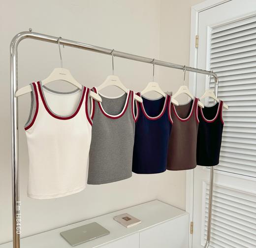 老米优品🎈3-5天！复古运动gril风《撞色拼接U领无袖弹力背心》自带一体胸垫！BX250916B 商品图3