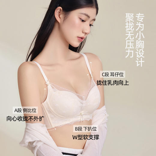 【强聚拢】熳洁儿 莫代尔杯甜美系小胸聚拢文胸法式浪漫蕾丝上托显大25261517 商品图6