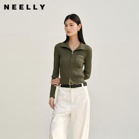 NEELLY纳俪商场同款秋季新款修身显瘦针织开衫女长袖休闲上衣N25082A01084