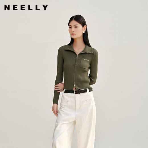 NEELLY纳俪商场同款秋季新款修身显瘦针织开衫女长袖休闲上衣N25082A01084 商品图0