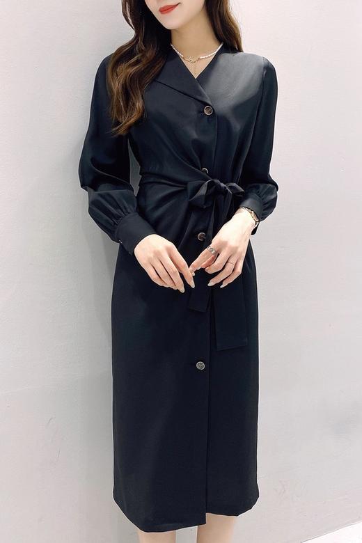 Le Malene 不对称领褶皱收腰系带连衣裙 16883 商品图1