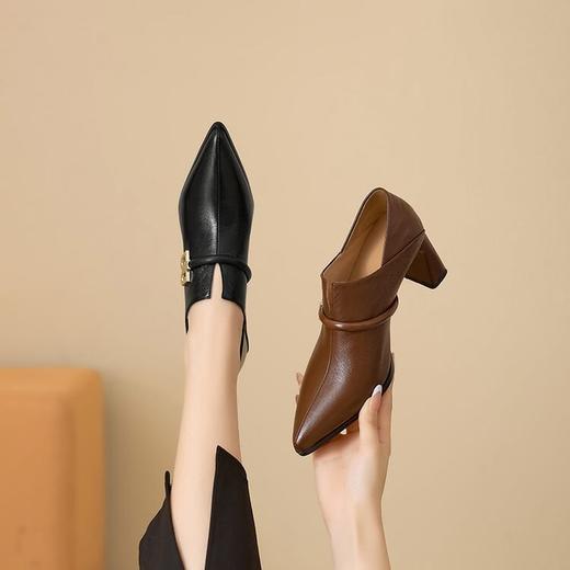 【预售5天】春秋新款两穿及踝深口单鞋羊皮粗跟高跟尖头时装女鞋KNTNX&KT1701 商品图4