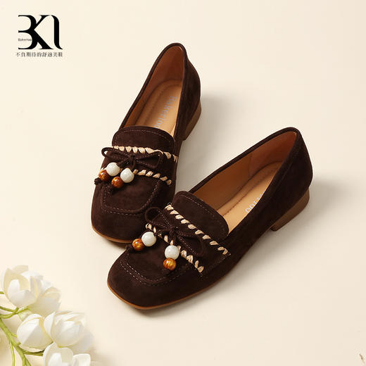 BAKERLOO方圆头蝴蝶结配珠乐福鞋AD179 商品图5