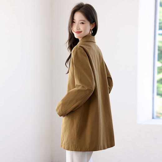 丁摩 纯棉翻领春秋风衣女中长款新款宽松休闲大码外套6ZF-2809 商品图3