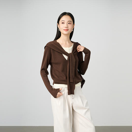 NEELLY纳俪商场同款秋新款百搭随性假两件撞色针织衫女休闲上衣N25084A05513 商品图1