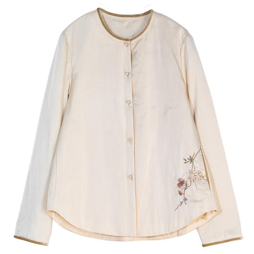 牧衣游原创 丝棉手工刺绣衬衫新款轻薄质感复古文艺百搭外套 谷木 商品图4