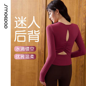 SMOEDOD/水沐伊朵瑜伽秋季健身衣圆领弹性镂空长袖修身型50200