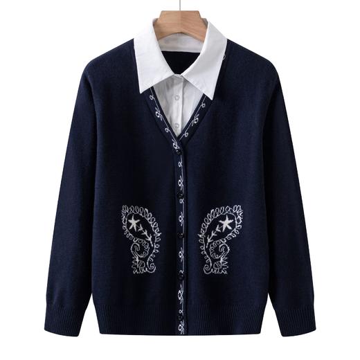 CC 66-6044提花针织衫衬衫领假两件毛衣时髦洋气减龄衫 商品图4