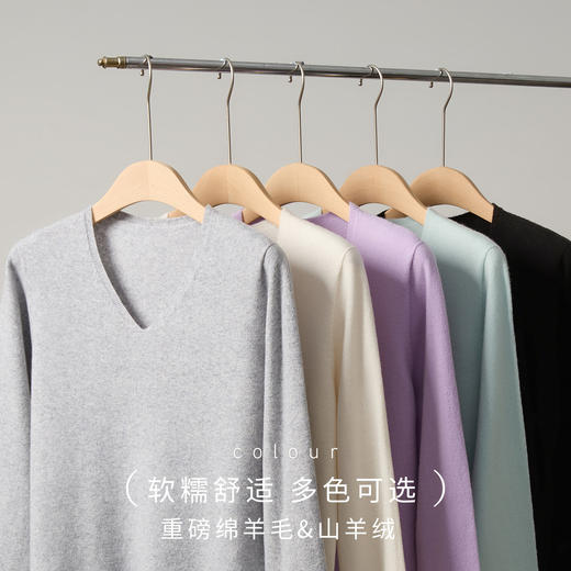 罗蒙秋冬女士V领羊毛衫套头百搭打底针织衫女宽松舒适毛衣内搭上衣女 商品图7