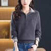翻领洋气半拉链针织衫上衣，显瘦大码打底衫宽松CC-XX-6316 商品缩略图1