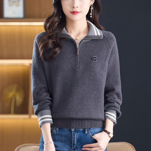 翻领洋气半拉链针织衫上衣，显瘦大码打底衫宽松CC-XX-6316 商品图1