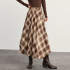 【09/17新品】熙世界复古咖色格子半身裙女2025秋装新款垂坠飘逸不规则高腰伞裙 商品缩略图3