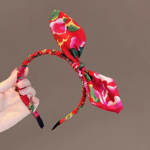 网红新中式东北大花国潮蝴蝶结发箍个性搞笑发饰新年2025大红喜庆 商品图3