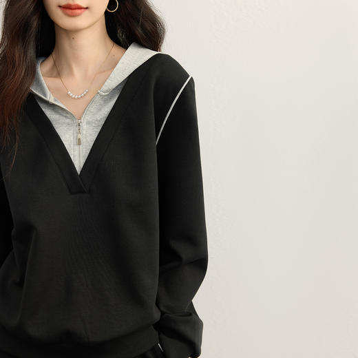 【09/17新品】熙世界懒人休闲套装女2025秋季新款运动风连帽卫衣阔腿长裤两件套 商品图4