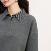 【09/17新品】熙世界灰色运动休闲卫衣套装女秋季新款条纹翻领上衣阔腿裤两件套 商品缩略图4
