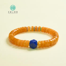 DS925蜜蜡单圈-花蜡药片搭青金石八棱珠手串