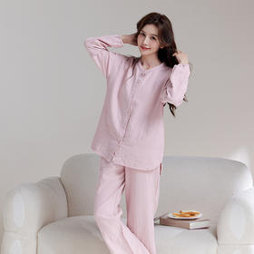 【国潮纯色双层纱家居服】国潮纯棉家居服双层纱布情侣睡衣女男士套装睡衣情侣