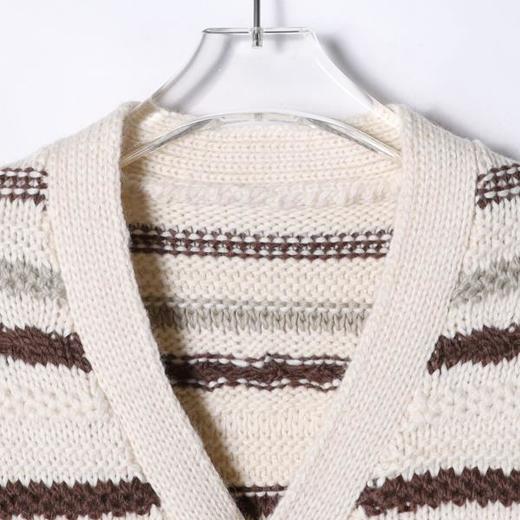 72598SDSA男士秋冬新款痞帅男装潮牌撞色条纹针织衫纽扣开衫V领毛衣潮 商品图2