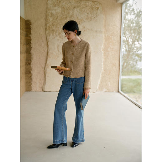 HeyDress圆领毛边粗花呢外套 商品图3