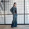 NEELLY纳俪商场同款秋季新款复古简约阔腿牛仔裤女直筒百搭长裤N25082H01101 商品缩略图0